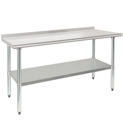 HARDURA Stainless Steel Table Prep & Work Table 24 x 60 Inches NSF Heavy Duty Commercial with Undershelf and Backsplash for Restaurant Kitchen Home and Hotel