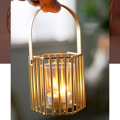 Candle Holders Geometric Gold Pillar Candle Holder, Metal Candle Stand Decorative Candle Lantern with Glass Cup, Candlestick Stand for Wedding Table Centerpiece Candlestick Holders