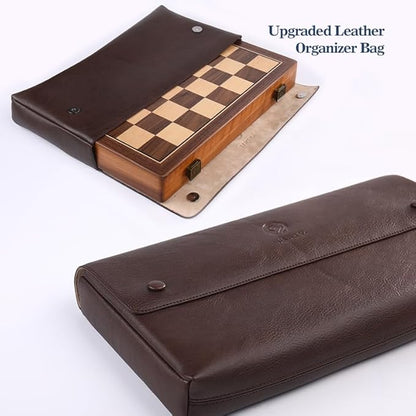 15 Inch Walnut Chess Board Set for Adults Kids Metal Chess Folding Portable Travel Chess Game for Tournament Professional Beginner with Manual