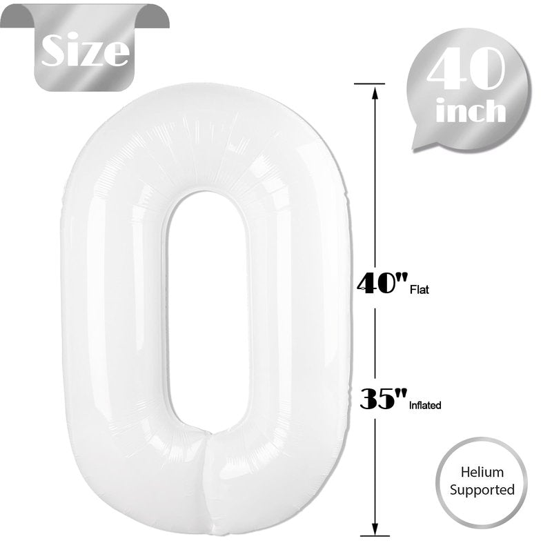 White Number Balloon 40 Inch, Translucent 0 Number Balloons, 10 20 30 40 50 Numbers Balloon Birthday Decorations, White Party Supplies for Women Men