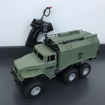 GoolRC RC Military Truck 1:16 Scale 6WD Remote Control Car Off-Road RC Truck with LED Light and 2 Batteries All Terrain Army Transport Vehicle for Adults