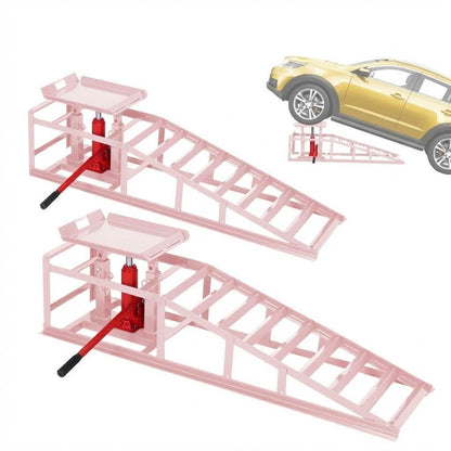 2 Pack 5 Ton 11060Lbs Hydraulic Car Ramps - Heavy Duty Vehicle Lift Ramps for Oil Changes & Garage Repair, Portable Auto Service Ramps for Home Garage, Pink