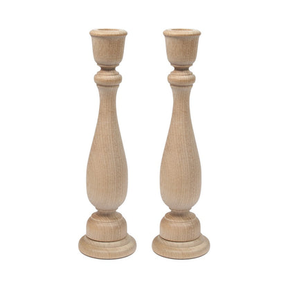 Unfinished Maple Wood Candle Sticks - 9 Inch Tall Wooden Taper Candle Holders & Decorative Display Pedestals for DIY Centerpieces, Table Decor & Risers - 2 Pack