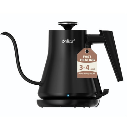 Onlicuf Gooseneck Electric Kettle 0.8L - Matte Black Tea Kettle with Auto Shut Off, Boil-Dry Protection & BPA-Free, Precision Electric Water Kettle for Pour Over Coffee