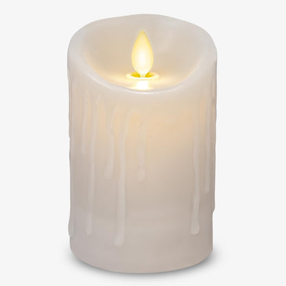 Luminara Wax Drip Flameless LED Candle, White 3" x 4.5", Timer Function, Real Wax Pillar, Battery Operated Unscented Safe, Long-Lasting