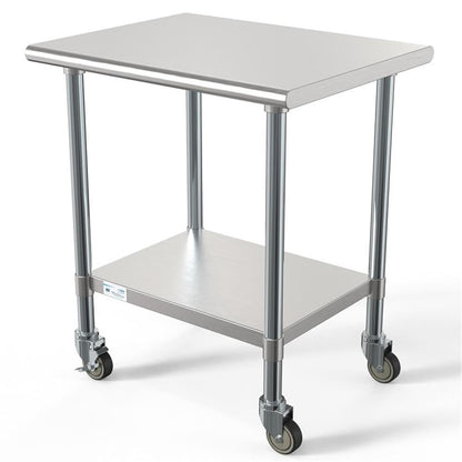 KoolMore Commercial 24x30'' Stainless Steel Work Table with Wheels for Restaurant or Home Use, Under Storage Shelf Food, Tools, Equipment, & Hardware, Heavy Duty Metal Workspace (CT2430-18C), Silver