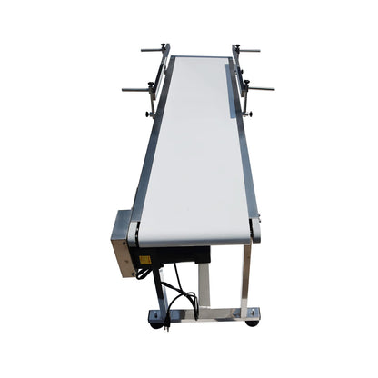 BREVELTION 53inch 110V Power Slider Bed PU Belted Conveyor Stainless Steel Belt Conveyor Industrial Transport Equipment 11.8inch Wide White