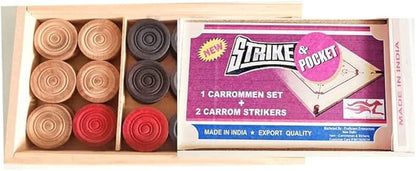 AnNafi® Wooden Carrom Coins Carrom Coin Made of Wood | Complete Set of 24 Attractive Carrom Board Coins + 1 Premium Striker | Carrom Board Coins Set | Can be Used for Checkers (Wooden Coins) Clubs