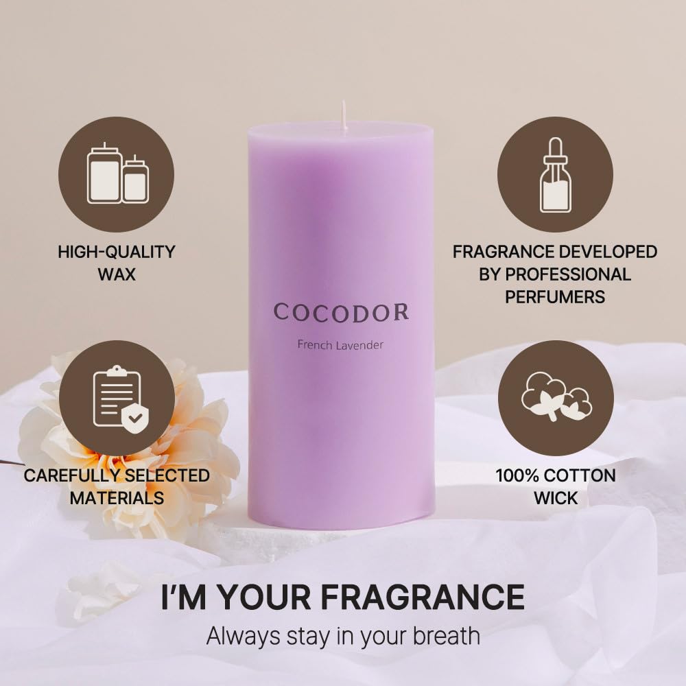 COCODOR Scented Pillar Candles, 3x6 Inch, April Fresh, Candle Set of 3, Long Buring 85 Hours, Candles for Weddings, Party, Dinner, Home Decor.