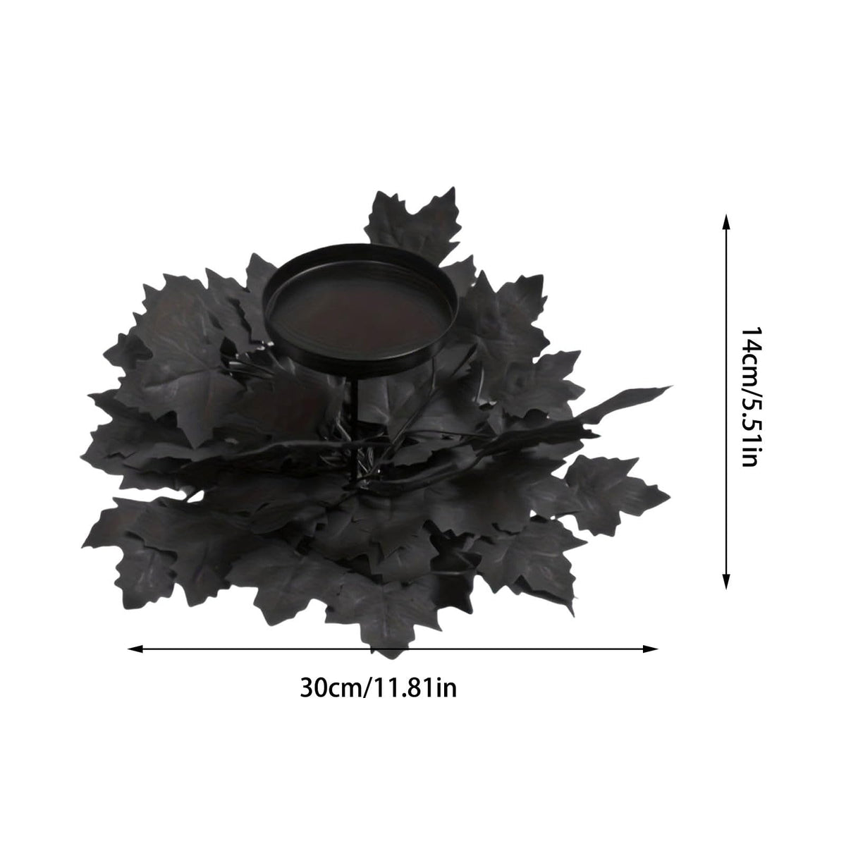 Mini Halloween Wreaths with Plastic Candle Holder, 5.5" Artificial Black Maple Leaves Candle Wreath Floral Twig Candleholder Wreath for Table Centerpieces Decorations