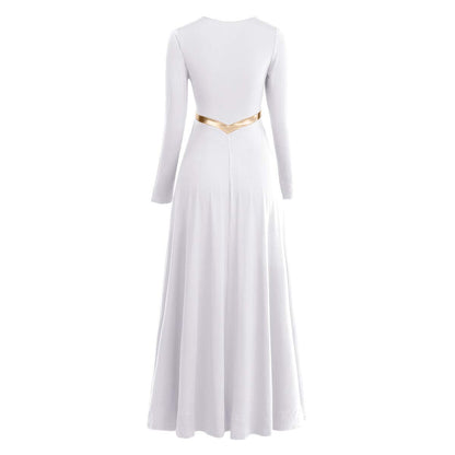 Women Metallic Cross Liturgical Praise Dance Dress Lyrical Dancewear Color Block Full Length Robe Worship Costume Loose Fit Autumn Clothing Elegant Dress Praise Dancer Clothes White + Gold Cross L