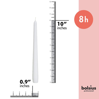 BOLSIUS White Taper Candles - 4 Pack Unscented 10 Inch Dinner Candle Set - 8 Hours Burn Time - Premium European Quality - Smokeless and Dripless Household, Wedding, Party, and Home Decor Candlesticks
