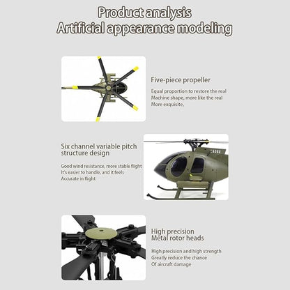 Remote Control Helicopter C189 MD500 RC Helicopter Model 1/28 Scale 4CH Single-Rotor Helicopters with 6-Axis Gyro and Brushless Motor 2.4GHz RC Aircraft for Adults 2 Batteries (Black)