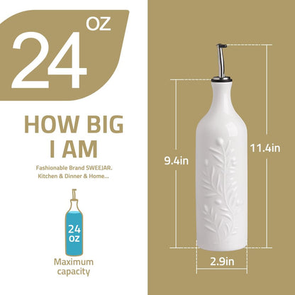 Sweejar Large Olive Oil Dispenser Bottle with Spout, 24 Oz Ceramic Oil Dispenser for Kitchen, Relief Opaque Oil Cruet, Oil Container for Cooking, EVOO, Avocado Oil, Vinegar, Pack of 1(Black)