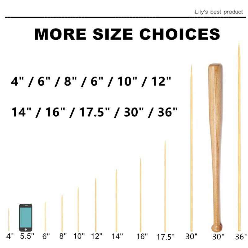 8" Natural Bamboo Skewers for BBQ，Appetiser，Fruit，Cocktail，Kabob，Chocolate Fountain，Grilling，Barbecue，Kitchen，Crafting and Party. Φ=4mm, More Size Choices 6"/10"/12"/14"/16"/17.5"/30"/36"(200 PCS)