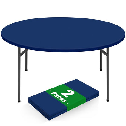 Moosfor Round Spandex Tablecloth 2 Pack, Elastic Fitted Waterproof Tablecloths for 36"-44" Tables, Stretch Washable Picnic Table Cover for Camping, Dining, Indoor and Outdoor, Navy