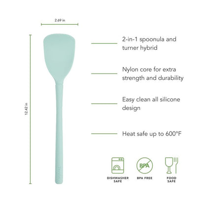Tovolo Flex Core Scoopula Silicone Multifunction Spoon Spatula Combo Aqua Seafoam Green, BPA Free Spatula Spoon Silicone Heat Resistant Scoopula, Scoop and Serve Spatula Combo Kitchen Utensils