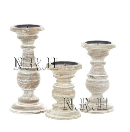 Antique Textured Candle Holder Stand Wooden, Candle Pillar Stand for Country Style, Reiki, Aromatherapy, Spa, Living Room, Sustaibalbe Wooden Home Table Decor
