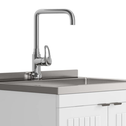 SIMPLIHOME Murphy All-in-One 24 inch Wide Utility Sink and Laundry Cabinet in Pure White Finish, Transitional Stainless Steel Sink Cabinet for Laundry Rooms with High-Arch Chrome Faucet and Storage