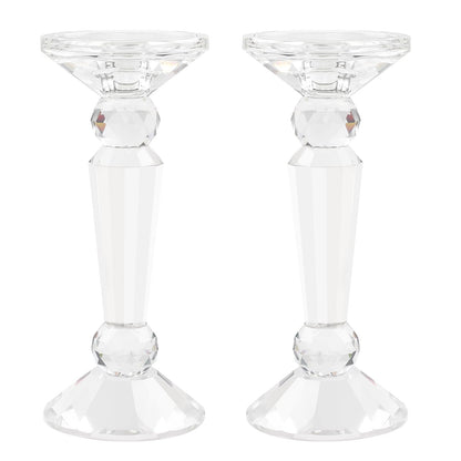 Marvala Crystal Taper Candle Holders Set, Clear Dual-Sided 2-in-1 Candlesticks for Taper and Pillar Candles, Elegant Wedding Table, Wedding, Christmas, Home Holiday Decor (Set of 2-S)