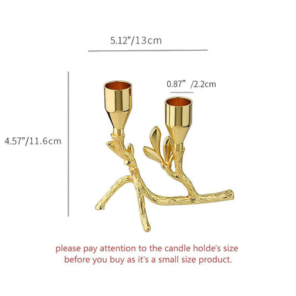 Elegant Gold Metal Tree Branch and Leaf-Inspired Dual Candle Holder Taper for Home Decor Tables top Tealight Wedding Centerpiece 5.12"x4.57" (Golden)