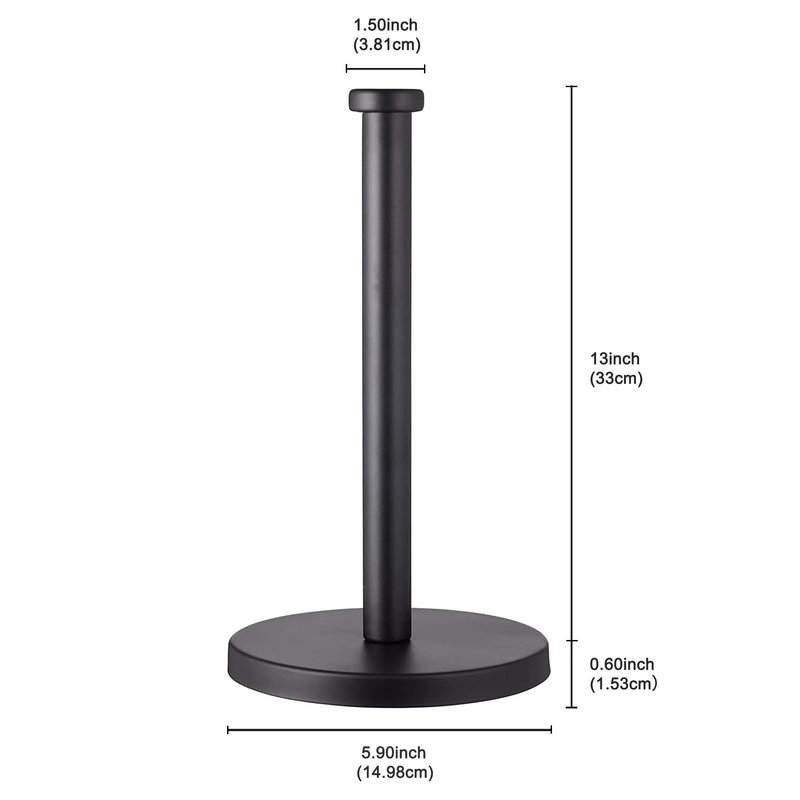 Black Standing Paper Towel Holder for Kitchen& Bathroom Countertop,Under Counter, Table Or BBQ, Standard or Jumbo-Sized Roll Paper (with Stainless Steel Base)