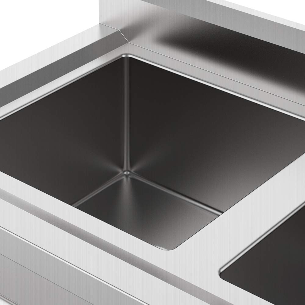 Bonnlo Commercial 304 Stainless Steel Sink 2 Compartment Free Standing Utility Sink for Garage, Restaurant, Kitchen, Laundry Room, Outdoor, 35.8" W x 21.3" D x 40" H