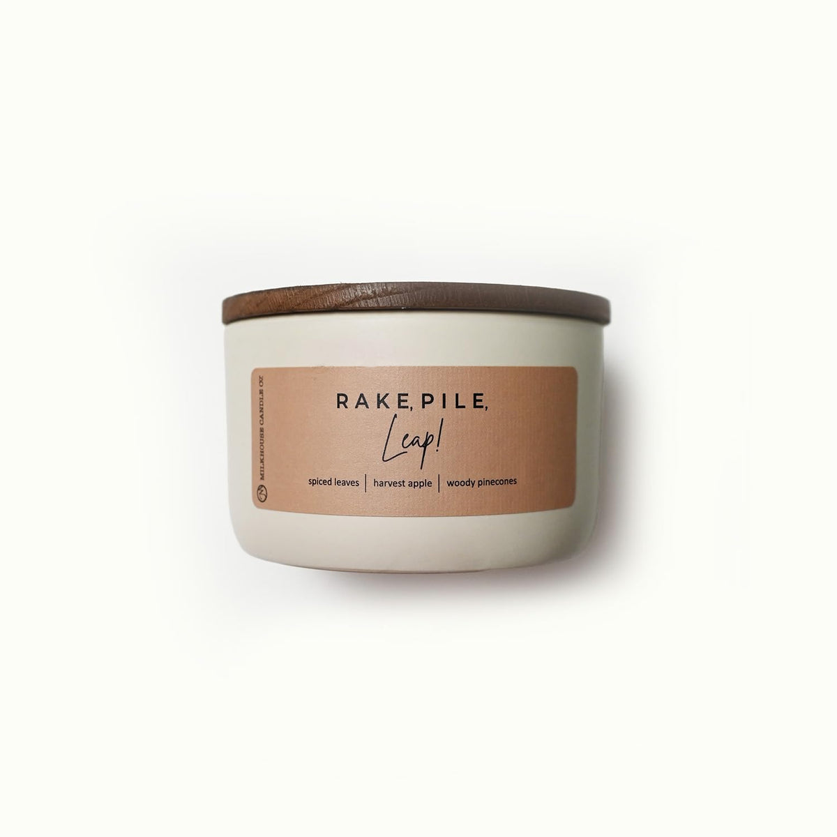 Milkhouse Candle Company Rake, Pile, Leap! Soy Candle - Spiced Leaves | Harvest Apple | Woody Pinecones Scented - 10 oz Signature Statement Candle with Lid, 20+ Hour Burn Time, Made in the USA