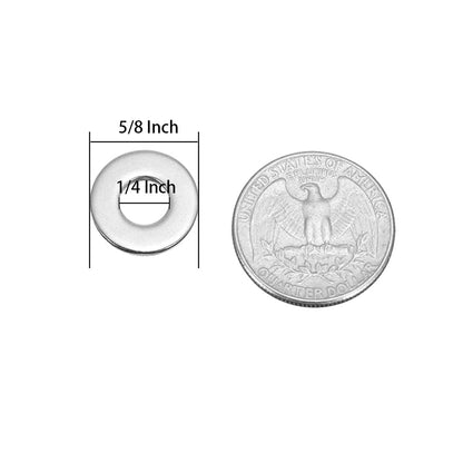 1/4" Stainless Flat Washer, 5/8" Outside Diameter, 18-8(304) Stainless Steel Washers Flat (100 Pack)