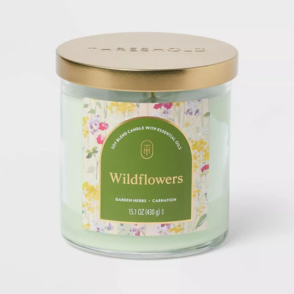 Threshold 2-Wick Lidded Glass Jar Candle (15.1oz, Wildflowers)