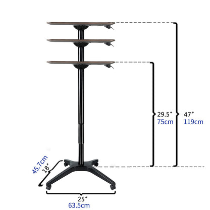 CARTMAY Mobile Standing Desk,Pneumatic Height Adjustable Laptop Desk, Mobile Laptop Desk with Wheels, Height Adjustable from 29.5'' to 47'',Black