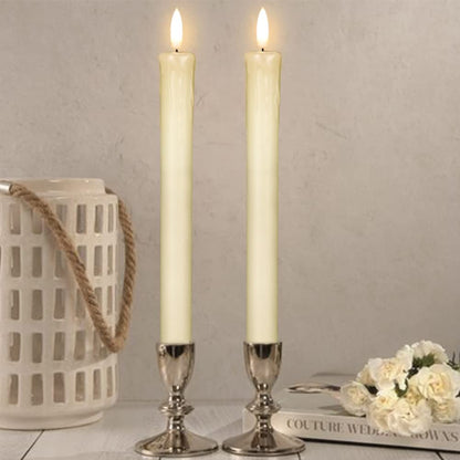 GenSwin Drip Wax Flameless Taper Candles Flickering with 10-Key Remote, Battery Operated Led Warm 3D Wick Light Window Candles Real Wax Pack of 6 Christmas Home Wedding Decor(Ivory, 0.78 X 9.64 Inch)