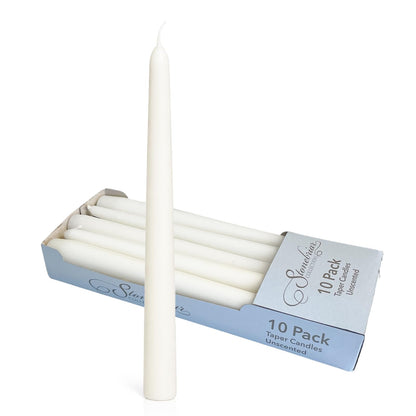 Stonebriar Tall 10" White Unscented 10 Count Taper Candles, 7 Hour Burn Time