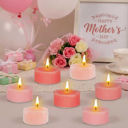 Rose Scented Tea Light Candles 12 Pack Gradient Pink Hand Poured Smokeless 4 Hours Clean Burning Small Round Tealight Candles for Mother's Day Meditation Romantic Dinners Wedding Cozy Evenings