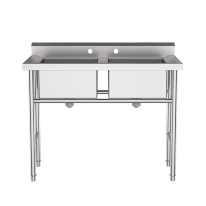Bonnlo Commercial 304 Stainless Steel Sink 2 Compartment Free Standing Utility Sink for Garage, Restaurant, Kitchen, Laundry Room, Outdoor, 35.8" W x 21.3" D x 40" H
