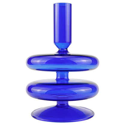 LNQ LUNIQI Glass Candle Holder for Taper Candles,Clear Decorative Candle Sticks Holders for Wedding Valentines Day Birthday Party Centerpiece (Dark Blue)