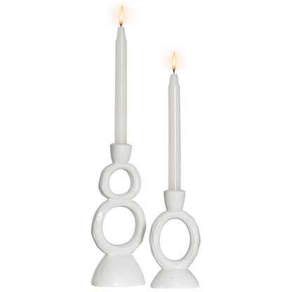 White Taper Candle Holders for Candlesticks, Unique Decorative Candlesticks Holder Home Decor Set of 2 for Fall Thanksgiving Wedding Table Centerpiece Decorations, Modern Aesthetic Room Decor（Resin）