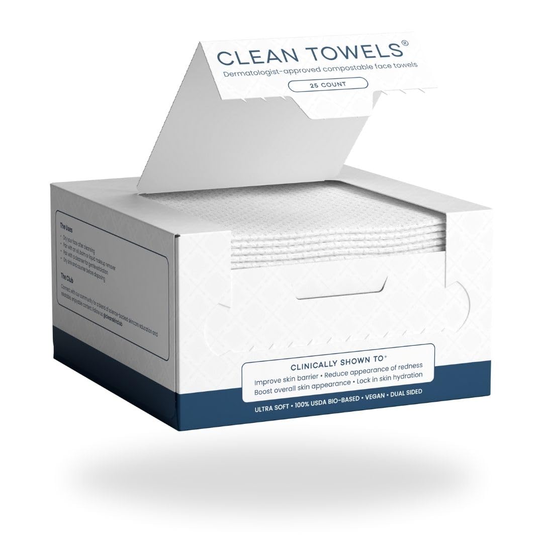 Clean Skin Club Clean Towels | Worlds 1ST Biodegradable Face Towel | Disposable Makeup Removing Wipes | Dermatology Tested & Approved | Vegan & Cruelty Free | Super Soft For Sensitive Skin | Dry Towelettes (Pack of 1 (25CT))