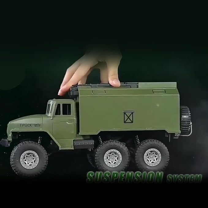 GoolRC RC Military Truck 1:16 Scale 6WD Remote Control Car Off-Road RC Truck with LED Light and 2 Batteries All Terrain Army Transport Vehicle for Adults