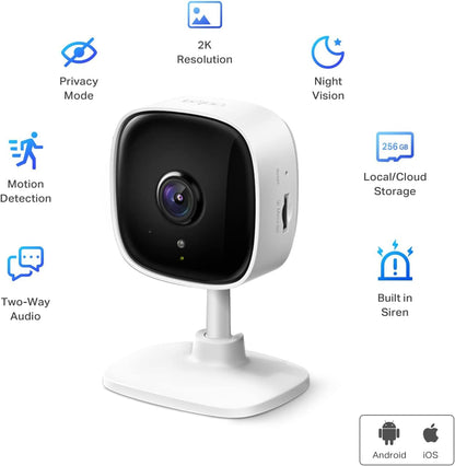 TP-Link Tapo 2K Security Camera for Baby Monitor, Dog Camera w/Motion Detection, 2-Way Audio, Night Vision, Cloud & SD Card Storage (Up to 256 GB), Works w/Alexa & Google Home, 2-Pack (Tapo C110P2)