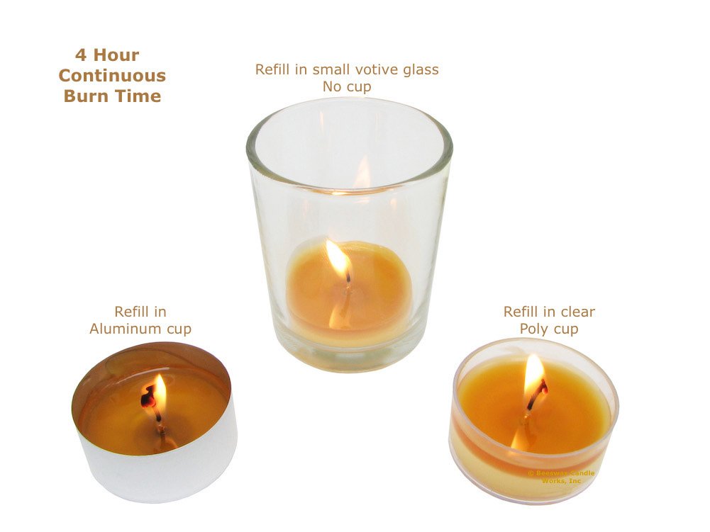 Beeswax Candle Works, 6-Hour Tea Light Refills (Pack of 60) 100% USA Beeswax, NO Cups