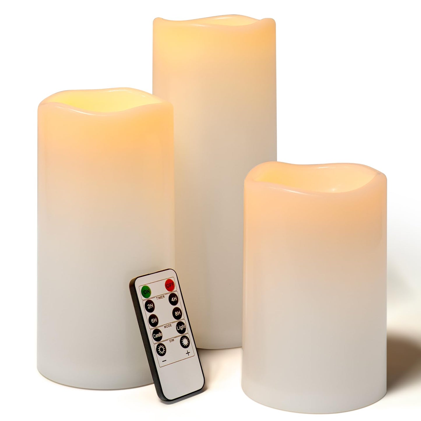 Lumeavetra 6" 8" 10" x 4" Large Waterproof Outdoor Flameless Candles Battery Operated LED Pillar Candles for Indoor Outdoor Lanterns, White, Long Lasting, Set of 3