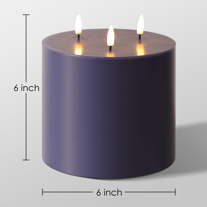 Girimax Navy Blue 3 Wick Flameless Candle with Remote, 6x6 inch Giant LED Pillar Candle, Battery Operated Real Wax Flickering