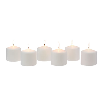 Stonebriar Bulk 48 Pack Unscented Smokeless Long Clear Cup Tea Light Candles with 8 Hour Extended Bu & 80 Hour Long Burning Unscented Pillar Candles, 3x3, White, Pack of 6
