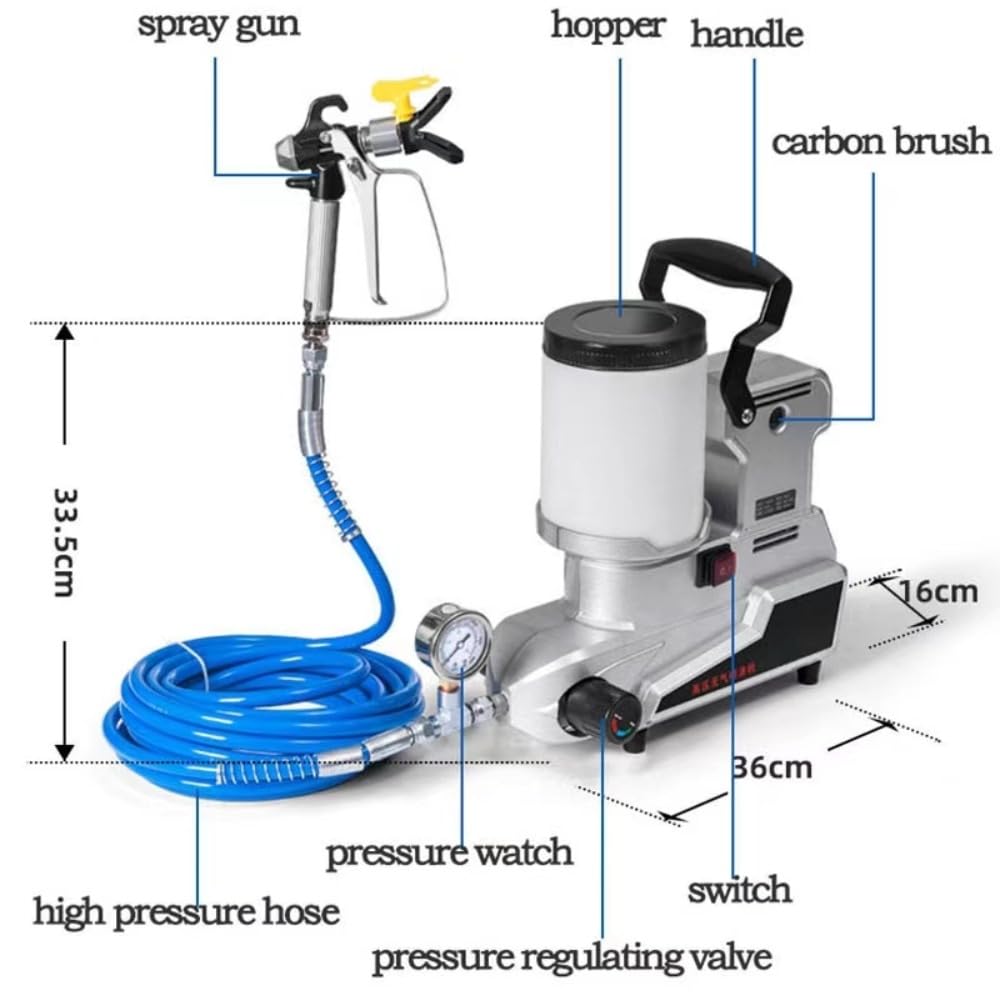 High-Pressure Airless Paint Sprayer,1600W Emulsion Paint Sprayer,Water-Based Latex Paints Airless Sprayer w/ 16.4ft Hose for Spraying Operations Indoor/Outdoor Fire Prevention 110V