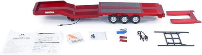 US in Stock Plastic Semi Trailer Flatbed 1502 for 1/18 Remote Control Tractor Truck Huina 1501 Electronic Support Legs Tail Board Hobby Grade Model for Birthday Gift(Red)