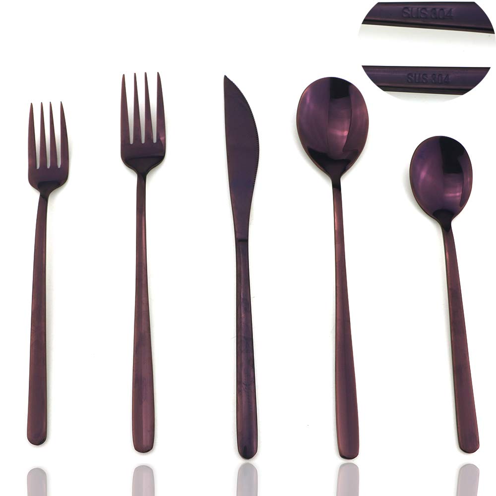 JASHII Mirror Polished Purple 30-Piece SUS304 Stainless Steel Flatware Set