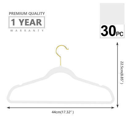 MIZGI Premium Velvet Hangers Pack 30 Pcs Heavyduty - Non Slip Slimline - Velvet Suit Hangers White - Gold Hooks,Space Saving Clothes Hangers