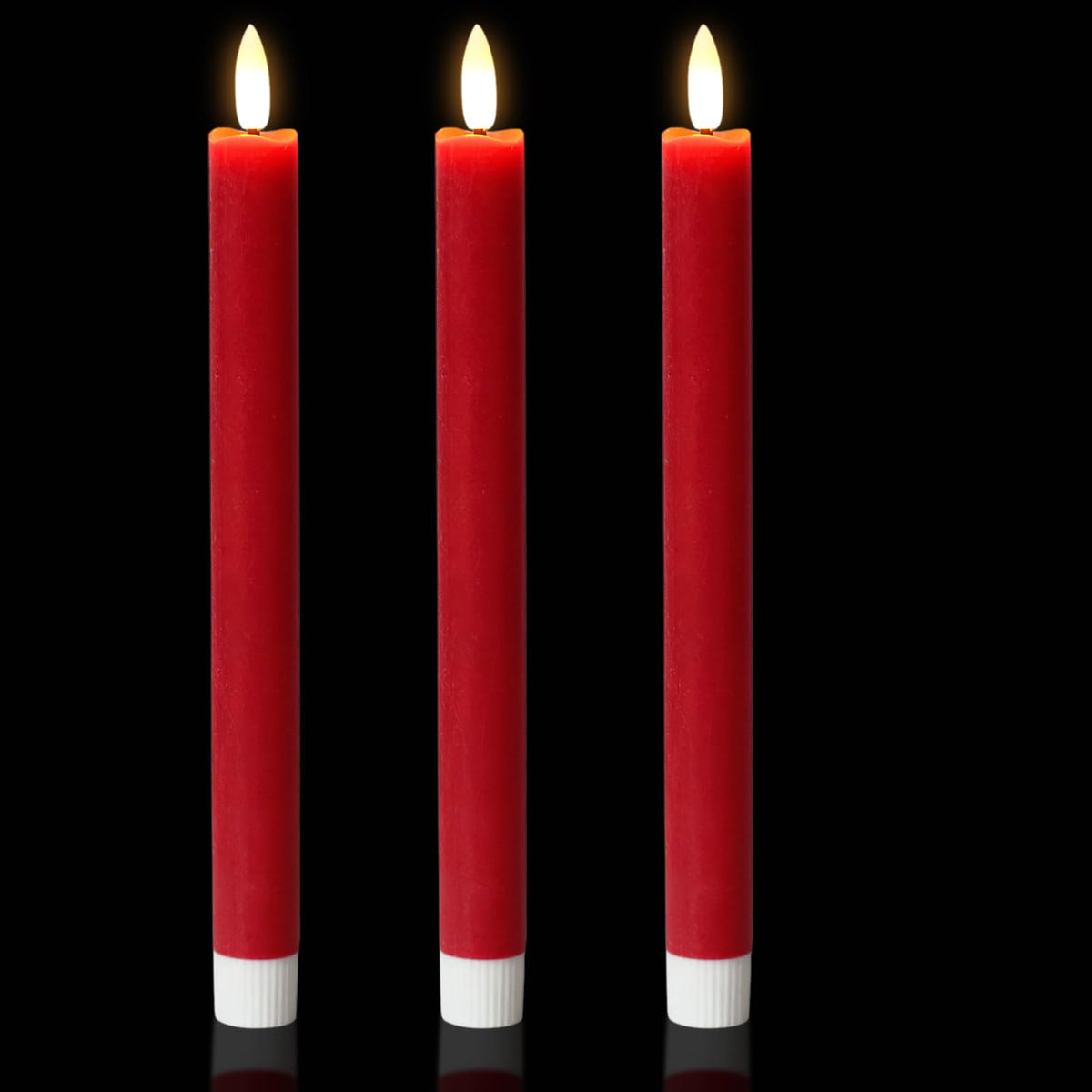 Wondise Flameless Taper Candles with Timer, 3 Pack Battery Operated LED Flickering Real Wax Red Candle for Christmas Wedding Dinner Decorations
