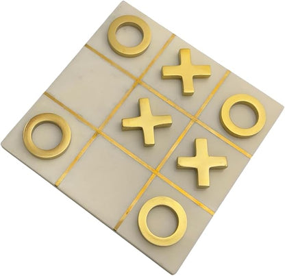 Marble Tic Tac Toe Game 8x8 Premium Handcrafted Natural Marble Board Game Modern Coffee Table and Home Decor Perfect for Living Room Unique Gift Decorative Board Game Set White and Gold XO